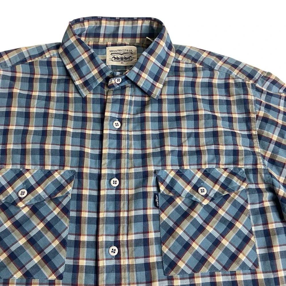 Vintage 80s‎ 90s Levi's Shirt Mens M Plaid Flap Pocket Button Western Rockabilly